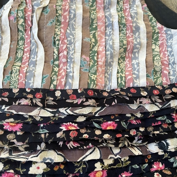 AJNY Patchwork Vest L Vintage Boho Floral Striped Cotton Rayon Button Up - Picture 4 of 8